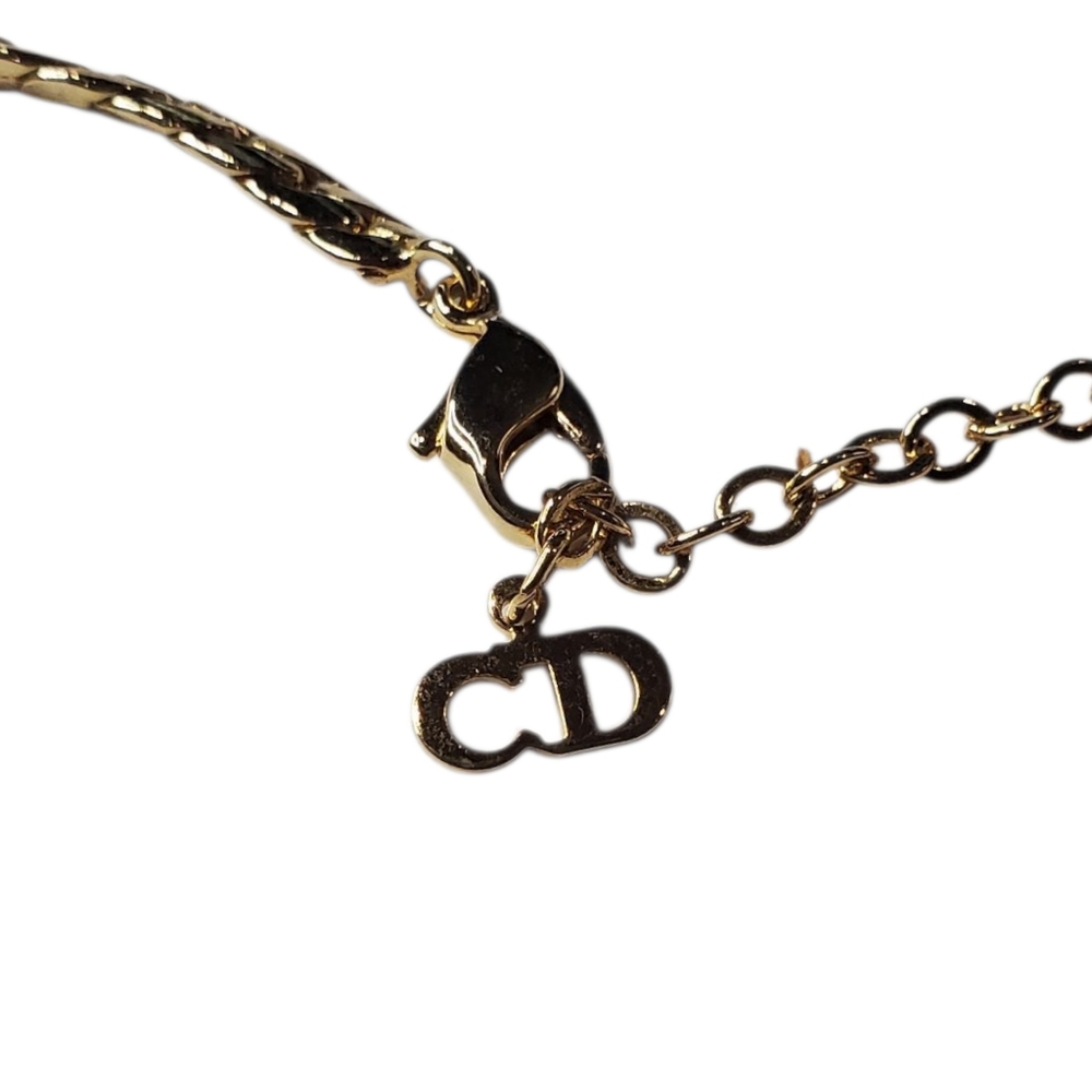 DIOR Vintage 1980's 18k Gold Plated Enamel Crystal Pearl Necklace - Picture 5 of 5